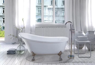 Классическая отдельностоящая акриловая ванна с чугунными ножками, превосходный дизайн с резьбой, изящной формы, прочная и долговечная, жесткие производственные стандарты CE